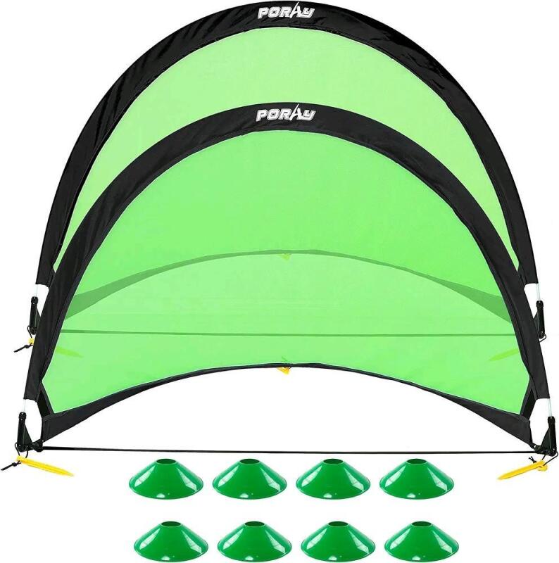 New Poray Soccer Goal for Kid Easy-up Set of Two Portable 4FT Soccer Nets 210D Oxford with 8 Field Marker Cones Extra Stakes and Carrying Case Fun for Backyard Retails for $69