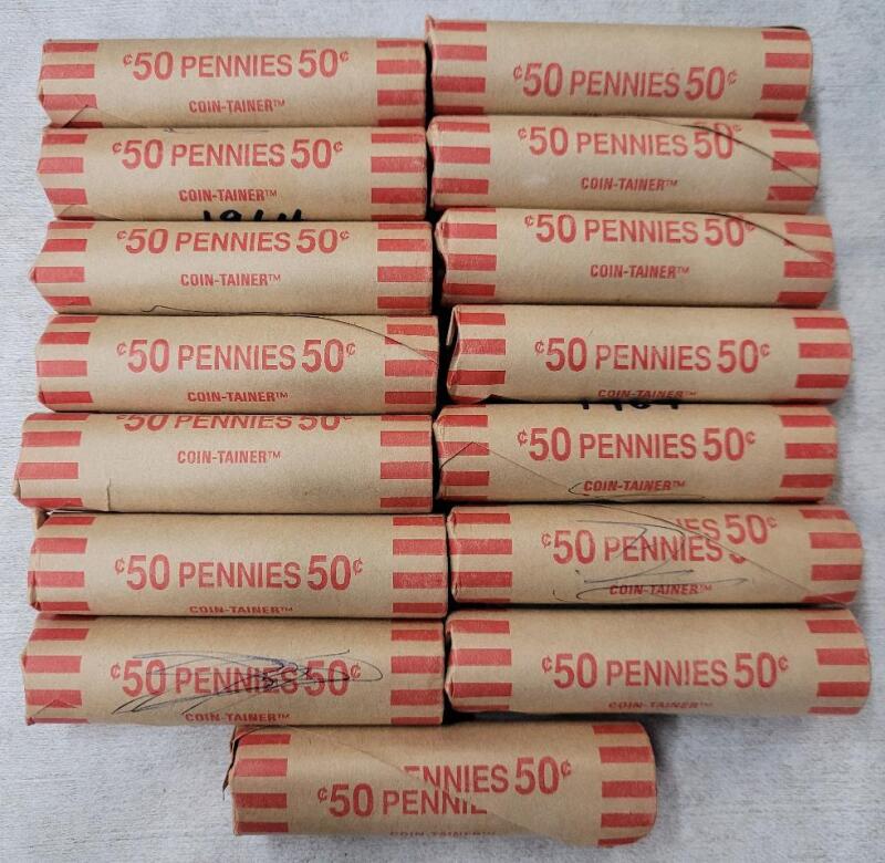 15 Rolls Canadian One Cent Pennies .