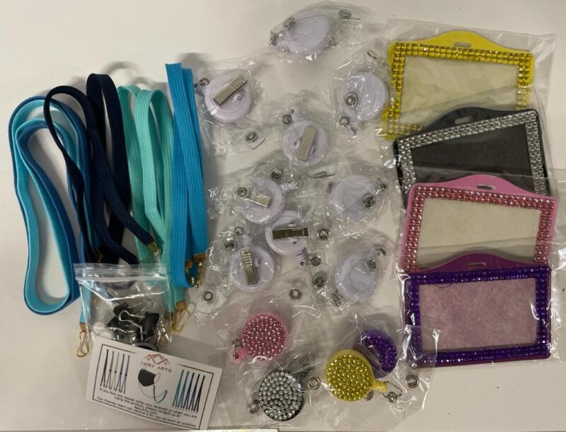 New 22 piece Fasteners & Holders | 5 Face Mask Straps, 13 Retractable ID/Key Card Holders, 4 ID Tag Cases