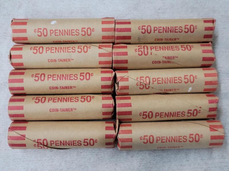 10 Rolls Canadian One Cent Pennies .