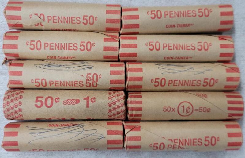 10 Rolls Canadian One Cent Pennies .