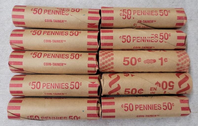 10 Rolls Canadian One Cent Pennies .