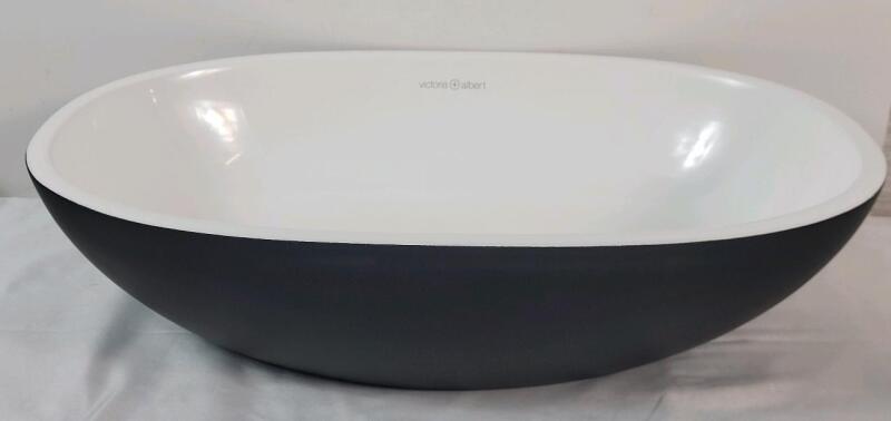 New - Victoria & Albert Barcelona 48 Bathroom Wash Basin . Measures 19" Width , 4 &frac34;" Height & 30" Width . Black & White . Made from Volcanic limestone with resin . Retail $600