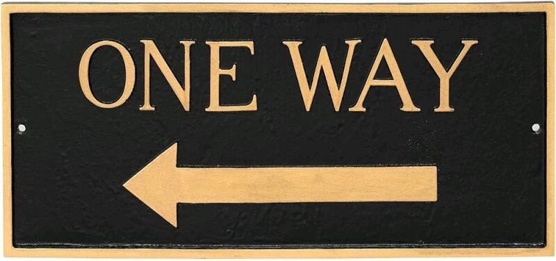 New Montague Metal Products SP-80L-W-BG 10.25" x 21" Large Rectangle Left One Way Sign-Black/Gold Statement Plaque