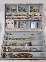 Assorted Jewelry Lot . Rings , Necklace , Pins , Brooches . Two (2) Trays Full