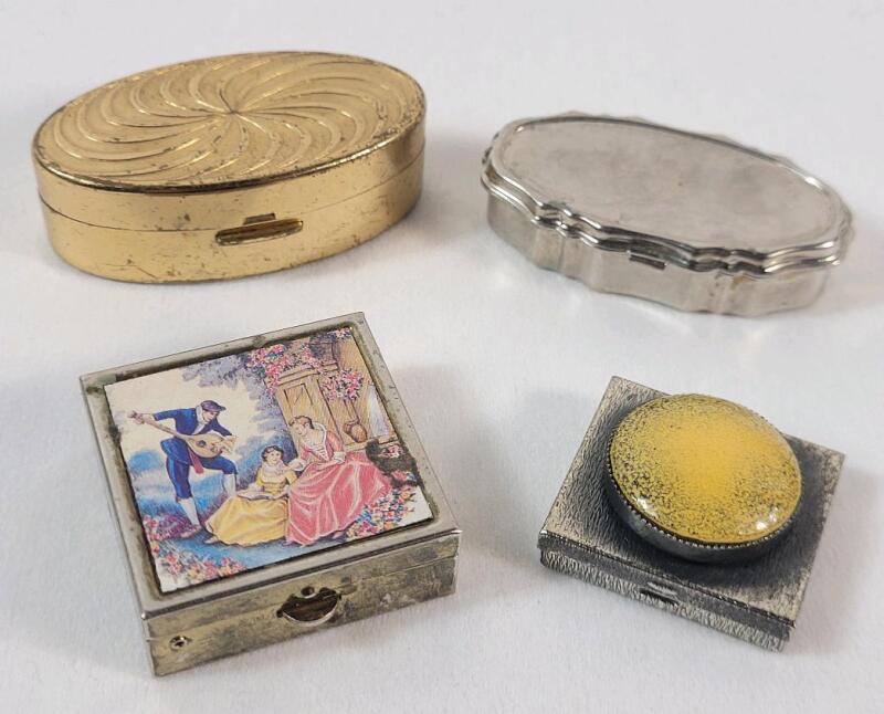 Vintage Ladies Pill Boxes & 1950s Max Factor Lipstick Compact w/Vintage The Bay Box .
