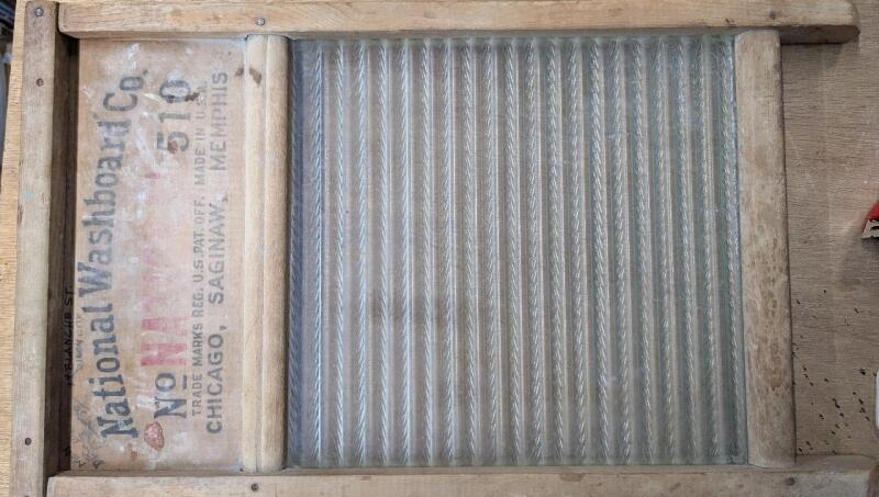 Vintage National Washboard Co. Glass Washboard. 21" Tall