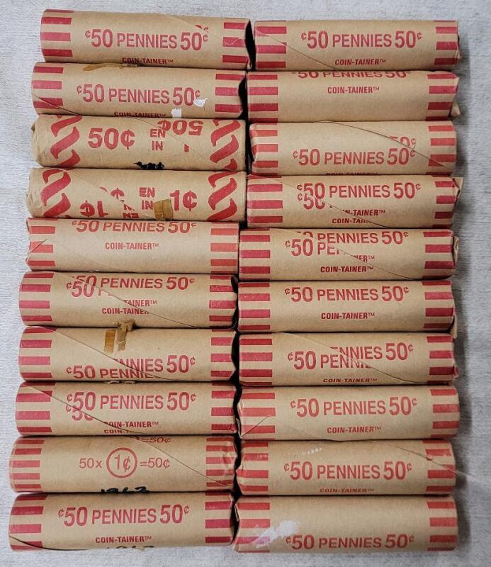 20 Rolls Canadian One Cent Pennies .