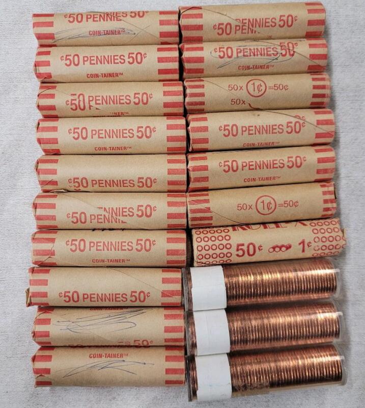 20 Rolls Canadian One Cent Pennies .