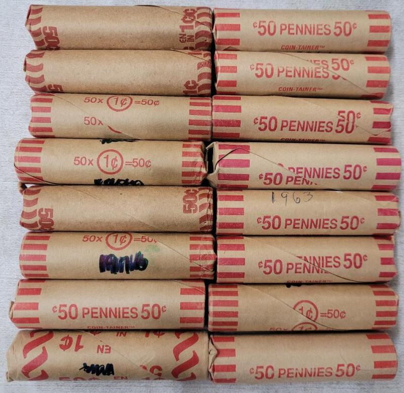 16 Rolls Canadian One Cent Pennies .