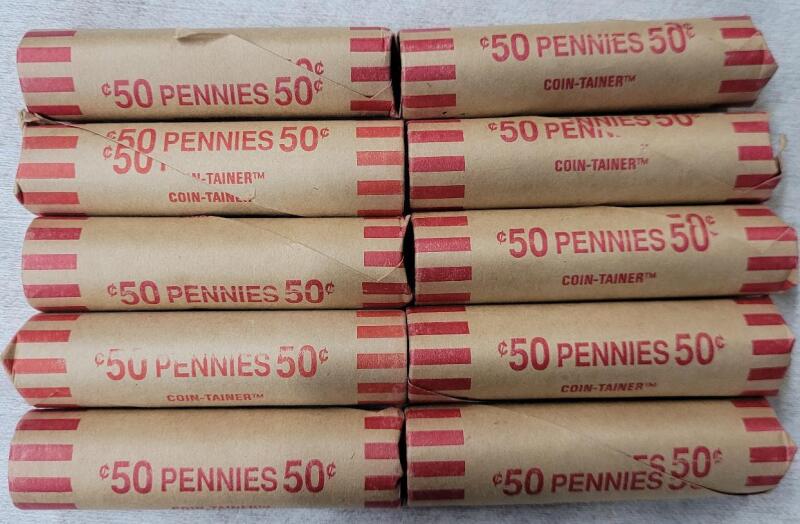 10 Rolls Canadian One Cent Pennies .