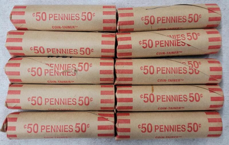 10 Rolls Canadian One Cent Pennies .