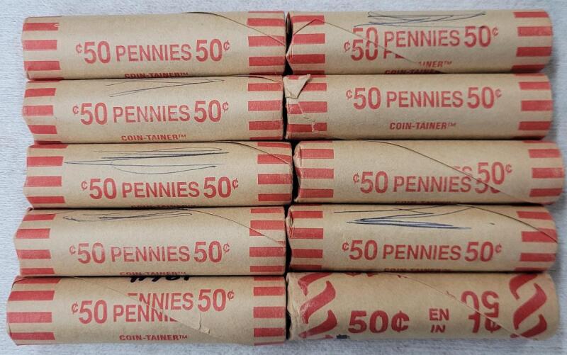 10 Rolls Canadian One Cent Pennies .