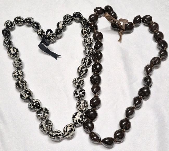 2 HAWAIIAN KUKUI NUTS LEI NECKLACES 32" Long