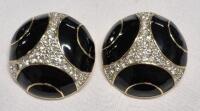 Vintage Signed Nina Ricci Clear Stones & Enamel Earrings - Clip-ons 1.15" Diameter