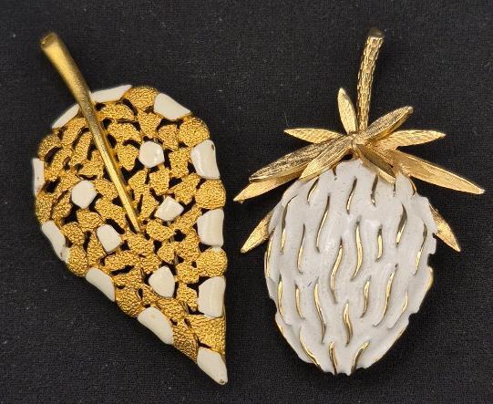 2 Vintage Metal Enamel Brooches