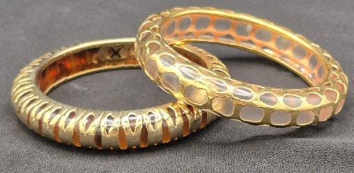 2 Vintage Victoria Marin Lucite & Metal Bangles 3.15" diameter