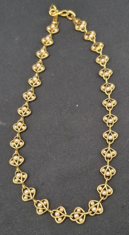 Napier Knitted Necklace with Faux Coin Pearls 20" Long