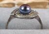 Sterling Silver Black Pearl & CZ Ring , Size 8 . Stamped 925 - NVC - 8 - 3