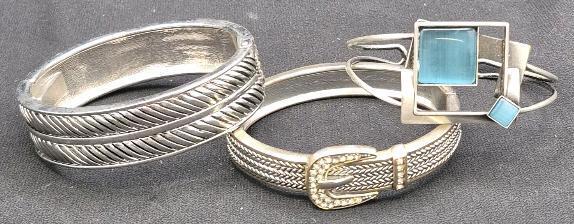 3 Vintage & Modern Bracelets - Hinged Bangles & Cuff Bracelet 2.25" Wide