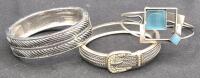 3 Vintage & Modern Bracelets - Hinged Bangles & Cuff Bracelet 2.25" Wide