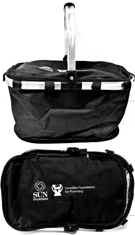 2 New Insulated Collapsible Handbag-Style Outdoor Picnic Baskets / Lunch Bags / Shopping Baskets - Branded By Sun Pharma / Canadian Foundation for Pharmacy | 11" &times; 16.25" &times; 8.5" Tall
