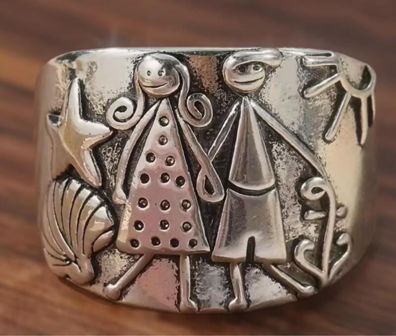 Vintage Inspired Handcrafted Ring Ocean Love Wide Band Size 10.5