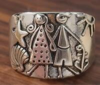 Vintage Inspired Handcrafted Ring Ocean Love Wide Band Size 10.5