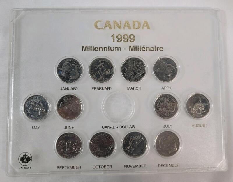 1999 Canadian Millennium Quarter Coin Set in Case . Missing 1999 Loonie Dollar Coin