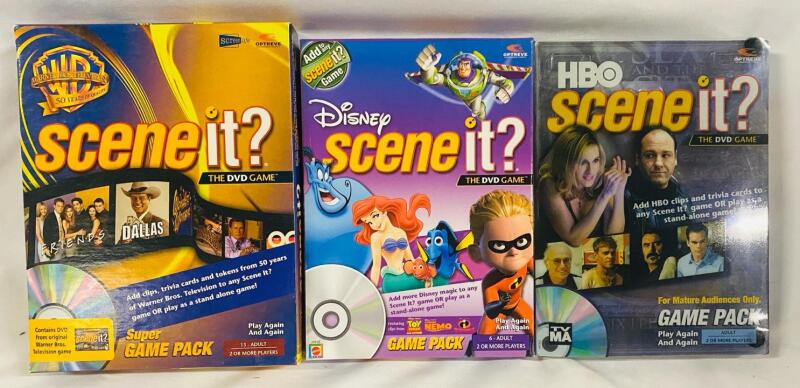3 Scene It Game Packs, Includes Disney, Warner Brothers, and HBO Packs