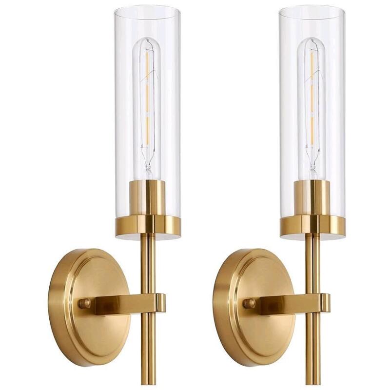 New SANTOSTOCK Set of 2 Gold Wall Sconces, Modern Bathroom Sconces Wall Lighting Vanity Light Fixtures with Clear Glass, Brushed Brass Wall Mount Lights for Living Room Corridor Mirror Bedroom Stairs | Retails $160!