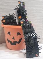 11 Packs of Plastic Spider Decorations, Includes Halloween Bucket