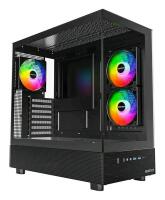 New - MONTECH XR, ATX Mid-Tower PC Gaming Case, 3 x 120mm ARGB PWM Fans Pre-Installed, Full-View Dual Tempered Glass Panel, Wood-Grain Design I/O Interface, Support 4090 GPUs, 360mm Radiator Support, Black . Retail $215