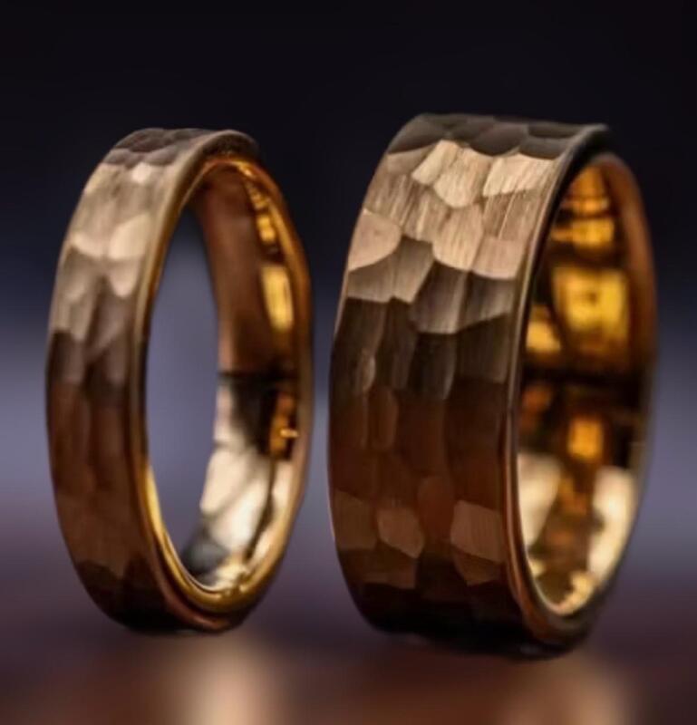 2pc Vintage Copper Hammered Ring Set Classic Elegant Bands Size 10