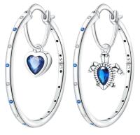 Marked 925 Sterling Round Hoop Earrings asymmetrical Turtle and Heart Approximately 1.3&rsquo;&rsquo; Drop