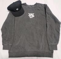 New - World Fitness Project WFP Large Grey Sweater & One Size Black Snap-Back Cap . Both w/WFP Logo