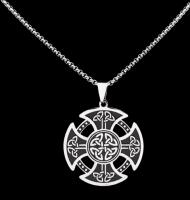 Celtic Knot Cross Necklace Stainless Steel Amulet Witch Trinity Knots Irish Symbo nudo de bruja Pendant approximately 1.5&rsquo;&rsquo; W/ bale Chain 22&rsquo;&rsquo;