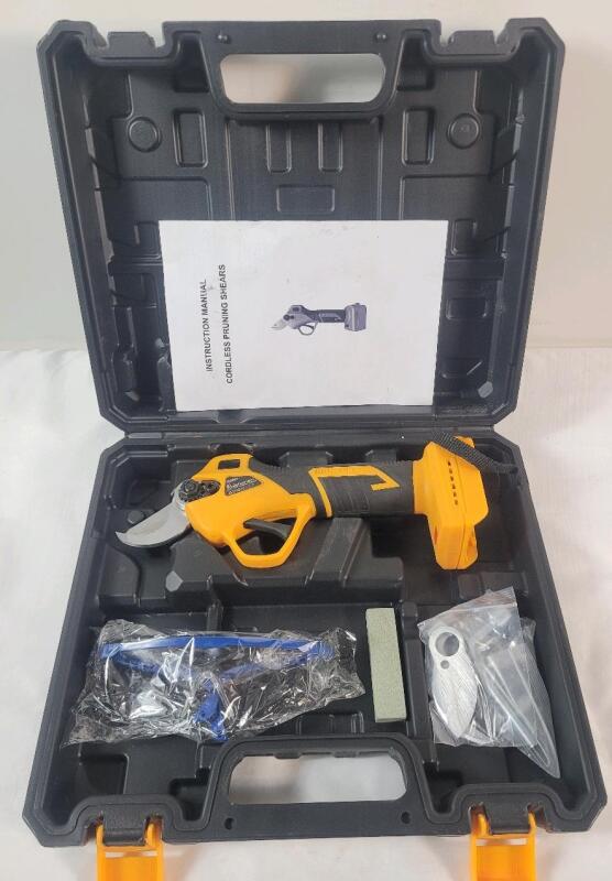 Bohemem Cordless Pruning Shears . Battery Not Included - Requires Dewalt 20V Battery . Cordless Garden Shears w/1.2inch Max Cutting Diameter . Includes Case & Extra Blades . Untested - As Is