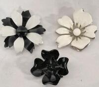 3 Vintage Metal Floral Brooches - White Sarah Coventry