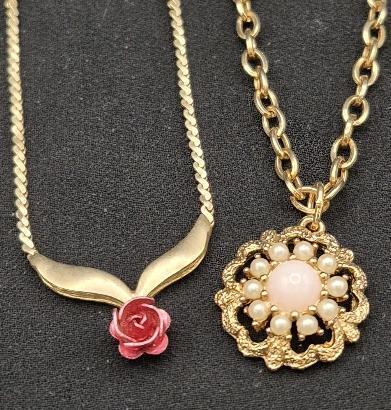 2 Floral Pendant Necklaces - Sarah Coventry 20" Long