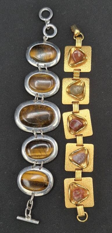 2 Stone & Metal Bracelets 7" Long