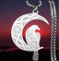 Vintage Celtic Knot Crow Pendant Necklace <br/>Stainless Steel Viking Odin Crown Design Pendant approximately 2&rsquo;&rsquo; Chain 23&rsquo;&rsquo;
