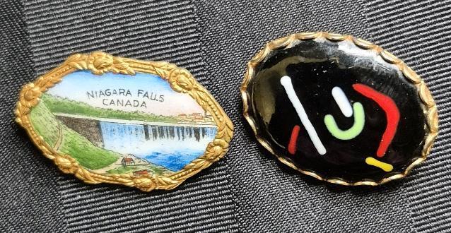 2 Vintage Pins - Niagara Falls 1.4" Long & Abstract Signed Pin 1.25" Long