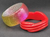 Fun Retro Bangles - Glitter Multi Colour & Red 2.5" Diameter