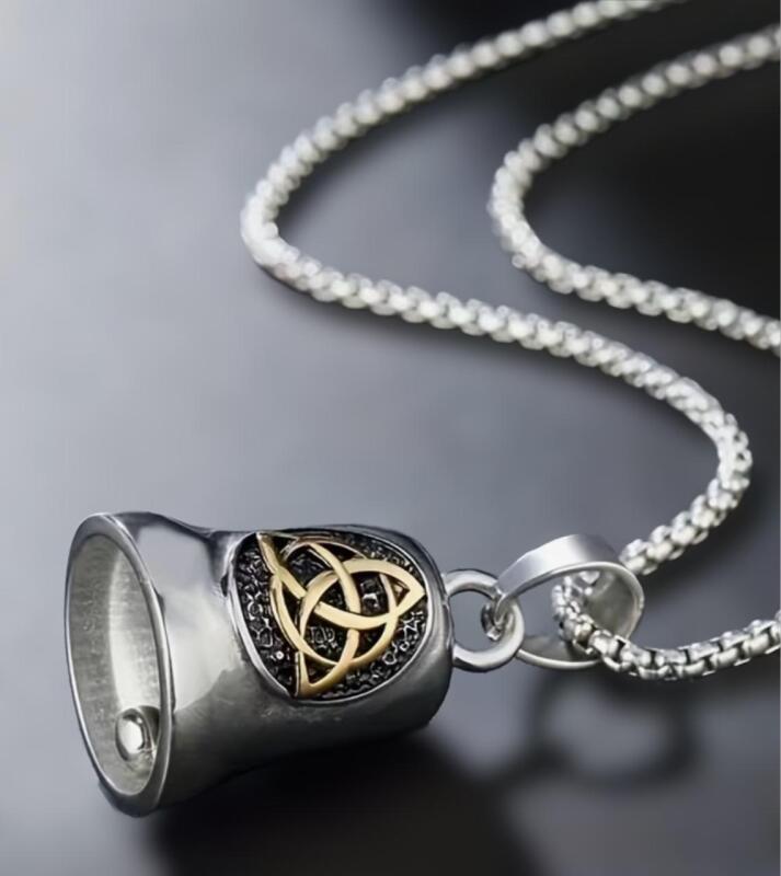 Retro Celtic Knot Bell Pendant For Men & Women Rider Bell Necklace Stainless Steel Working clapper Pendant approximately 1.25&rsquo;&rsquo; Chain 22&rsquo;&rsquo;