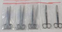 4prs. New Stainless Steel Surgical Scissors . One (1) Straight Scissor & One (1) w/Slight Curve at Blade . Scissors measure 5.5" long .