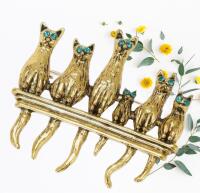 Whimsical Six Little Cat Brooch with Emerald Rhinestone Gemstone Eyes approximately 1.5 x 1.75&rsquo;&rsquo; Back Bale for Pendant Stock showing model