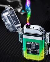 USB Rechargeable Dual Arc Plasma Lighter with Flashlight - Portable Electronic Igniter for Outdoor Survival, Emergency & Exploration, Transparent Green & Yellow Design Stock photos added<br/>