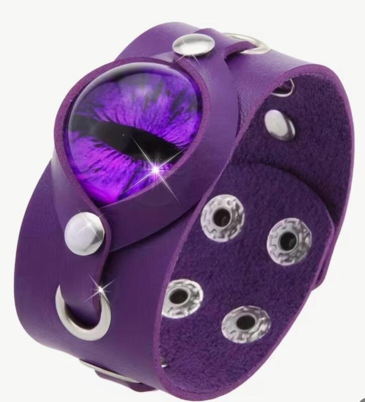 Trendy Gothic Style Wide Dragon Eye Bracelet PU Leather Statement Approximately 7 - 7.75 inch with Snap Clasp Options 1.25&rsquo;&rsquo; wide