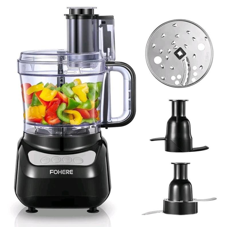 New - FOHERE Food Processor, 12 Cup, 2-in-1 Feed Chute Vegetable Chopper & Meat Grinder , Model # FP9042 . Retail $100 . Complete , Untested .